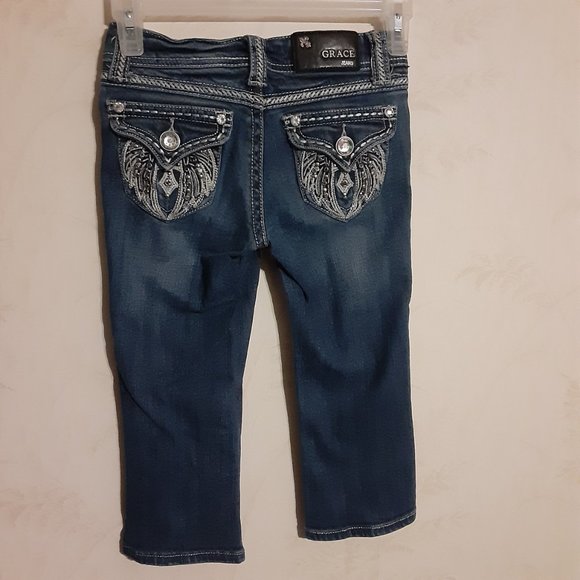 Grace in LA Girls Embellished Cropped Jeans Size 7 - Picture 3 of 8